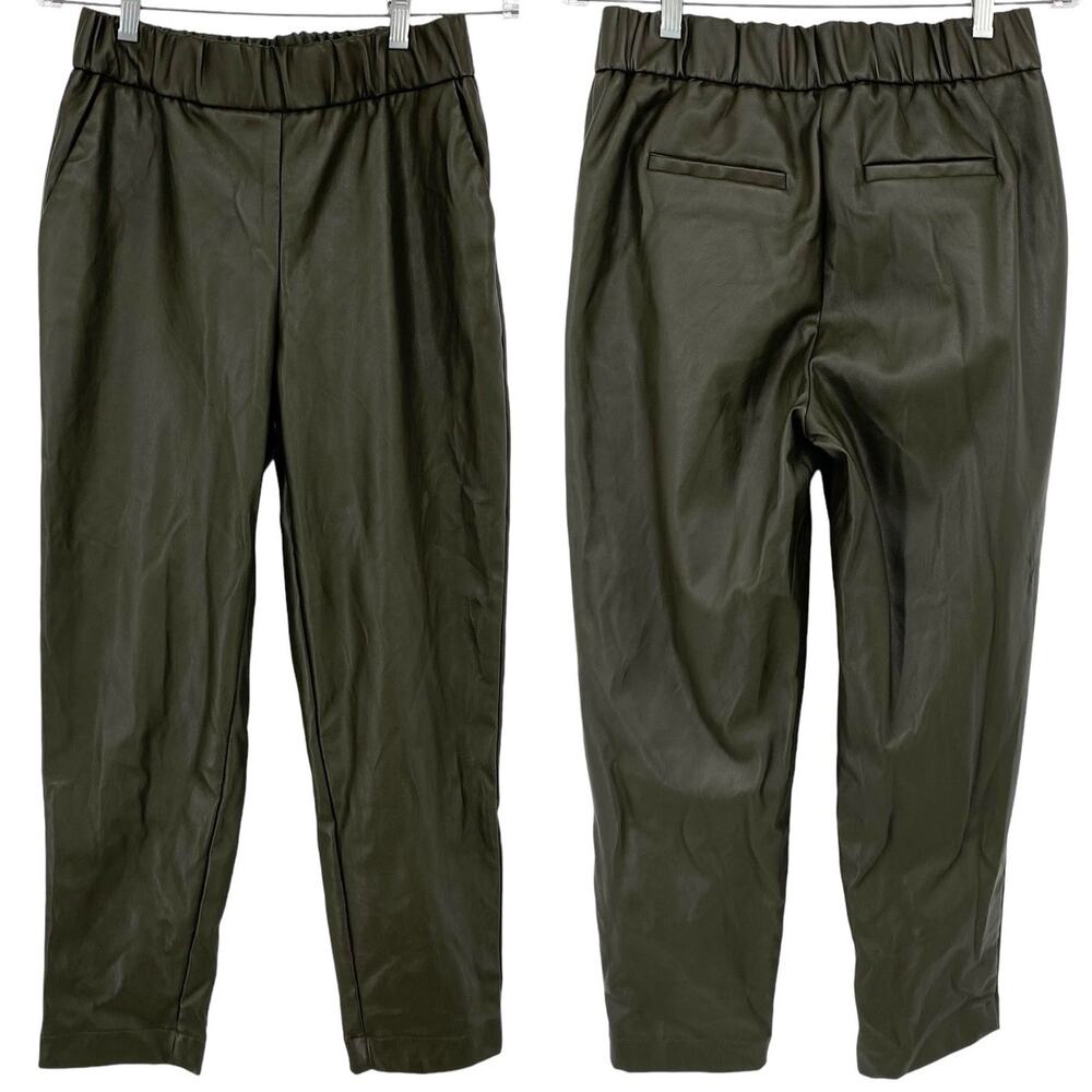 A NEW DAY Faux Leather Pull On Tapered Pants Dark Green Size Small Boho Pockets
